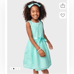 The Children's Place Mint Check Satin-Waist Party Dress